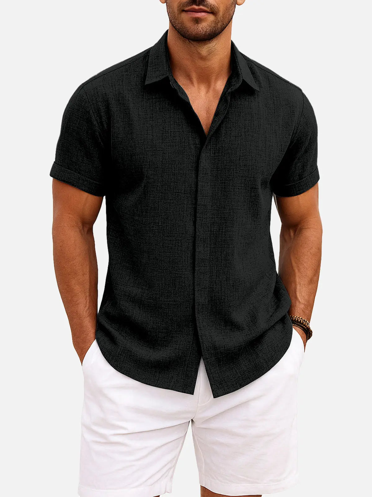 Men's Linen Cotton Blend Short Sleeve Shirt ElevenOasis