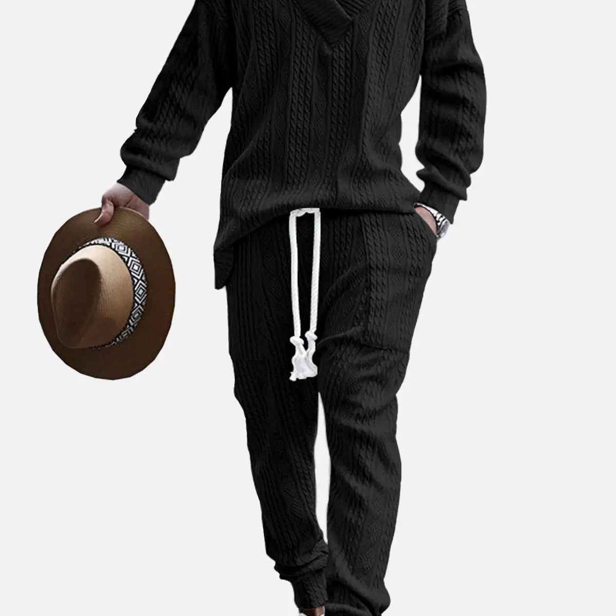 Men's Cable Knit V-Neck Lounge Set ElevenOasis