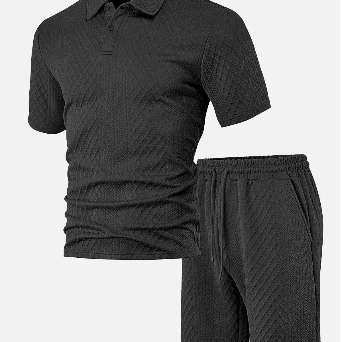 Men's Textured Jacquard Polo Short Set ElevenOasis