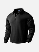 Men's Black Textured Half-Zip Pullover Sweatshirt ElevenOasis