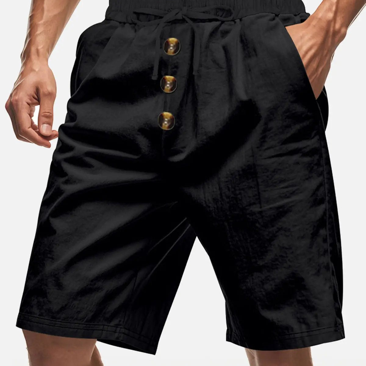 Men's Linen Blend Drawstring Button Fly Shorts Eleven Oasis