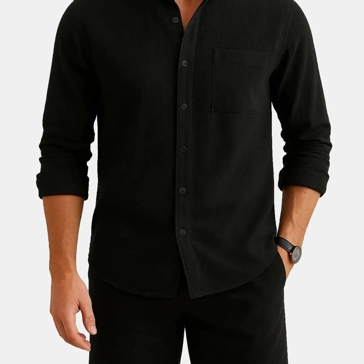 Men's Modern Band Collar Linen Short Set ElevenOasis