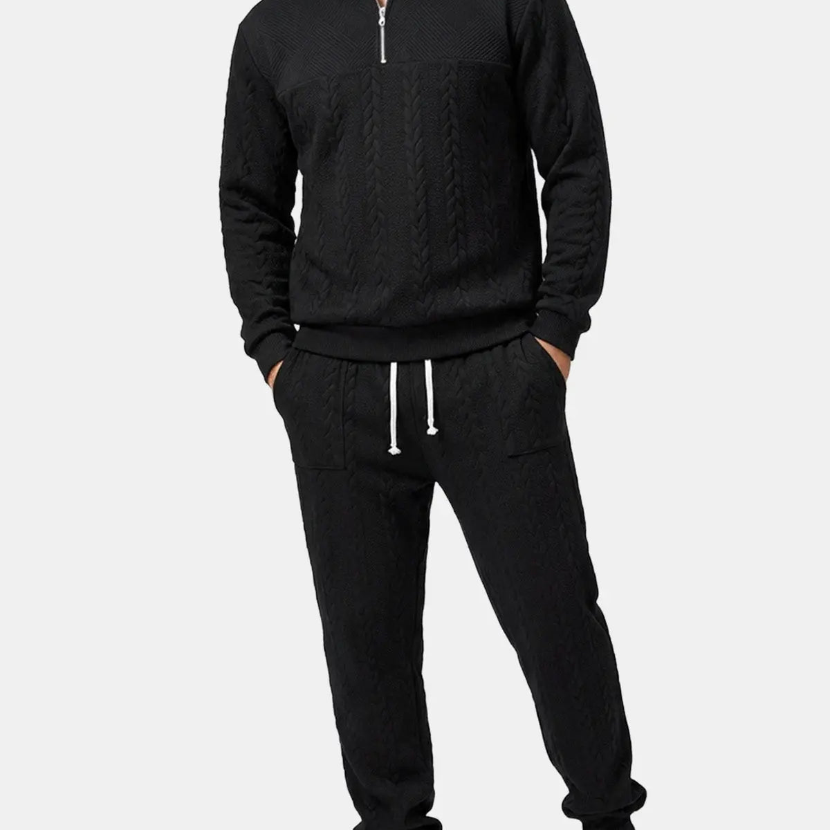 Men's Cable Knit Quarter-Zip Tracksuit Set Eleven Oasis