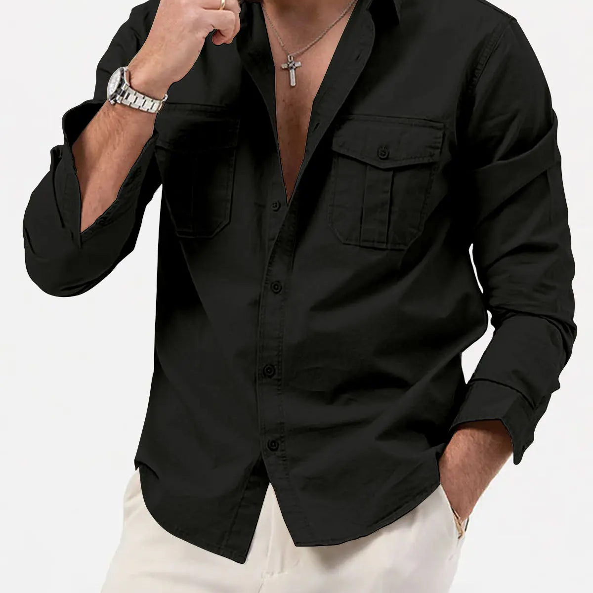 Men's Utility Pocket Long Sleeve Shirt ElevenOasis