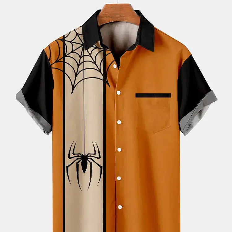 Halloween Spider Casual Loose Men's Short-Sleeved ShirtMens short sleeve shirts Big and tall Mens shirts Short sleeve shirts for men Mens 4xl shirts Casual short sleeve shirts