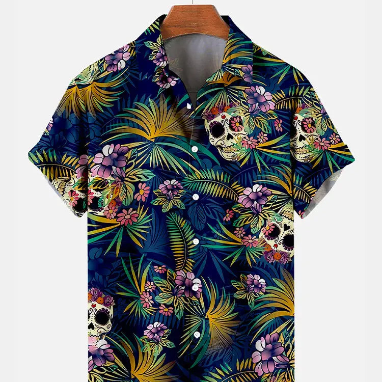Skull Floral Men's Short Sleeve ShirtMens short sleeve shirts Big and tall Mens shirts Short sleeve shirts for men Mens 4xl shirts Casual short sleeve shirts