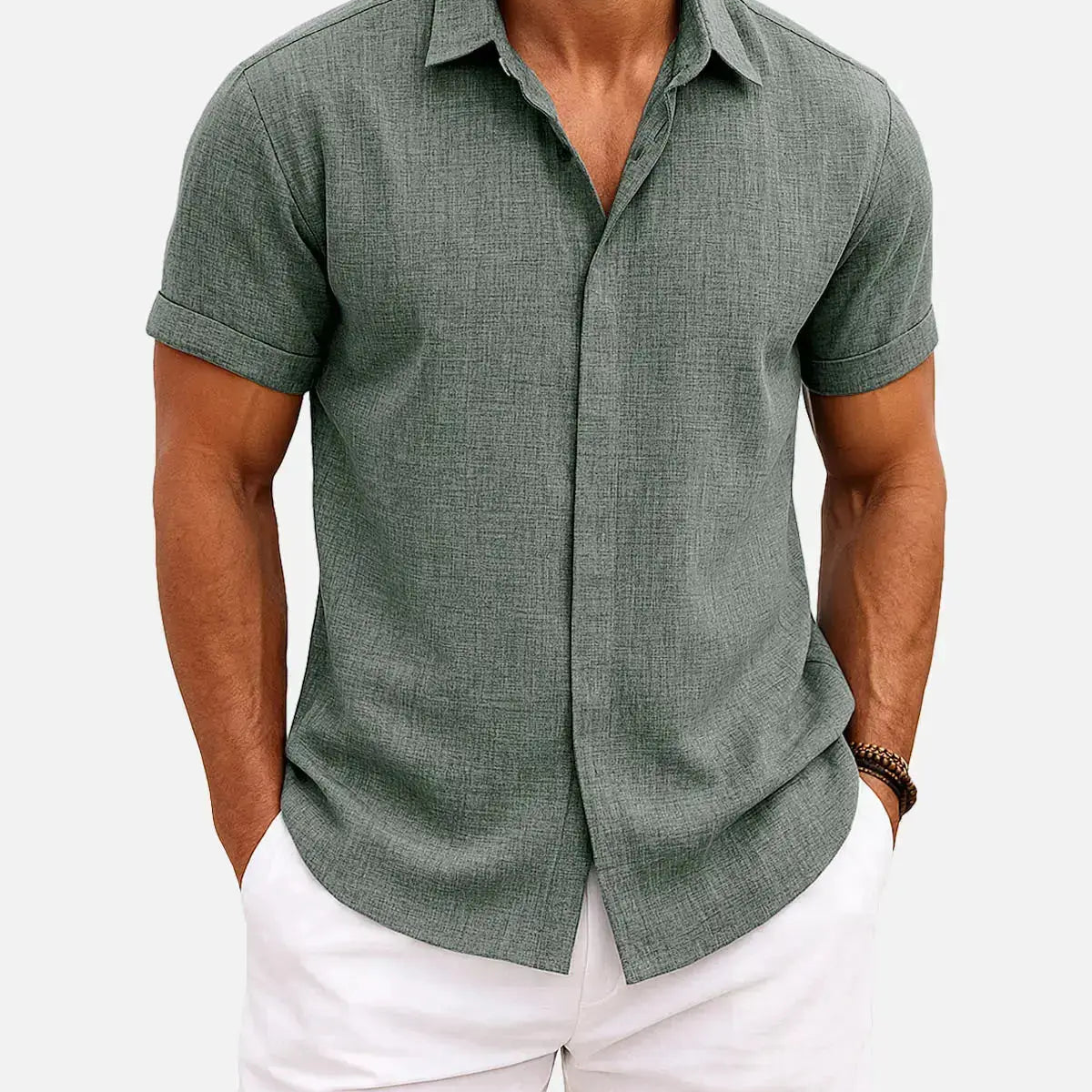 Men's Linen Cotton Blend Short Sleeve Shirt ElevenOasis