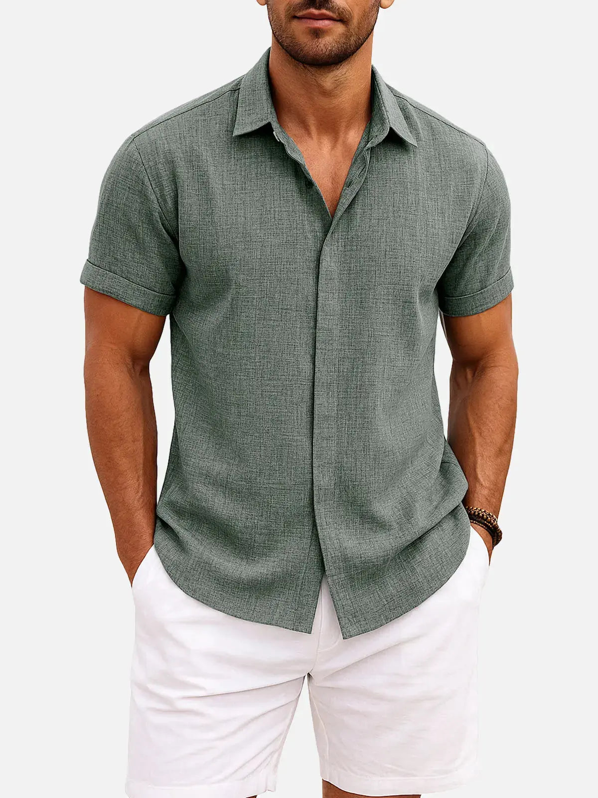 Men's Linen Cotton Blend Short Sleeve Shirt ElevenOasis