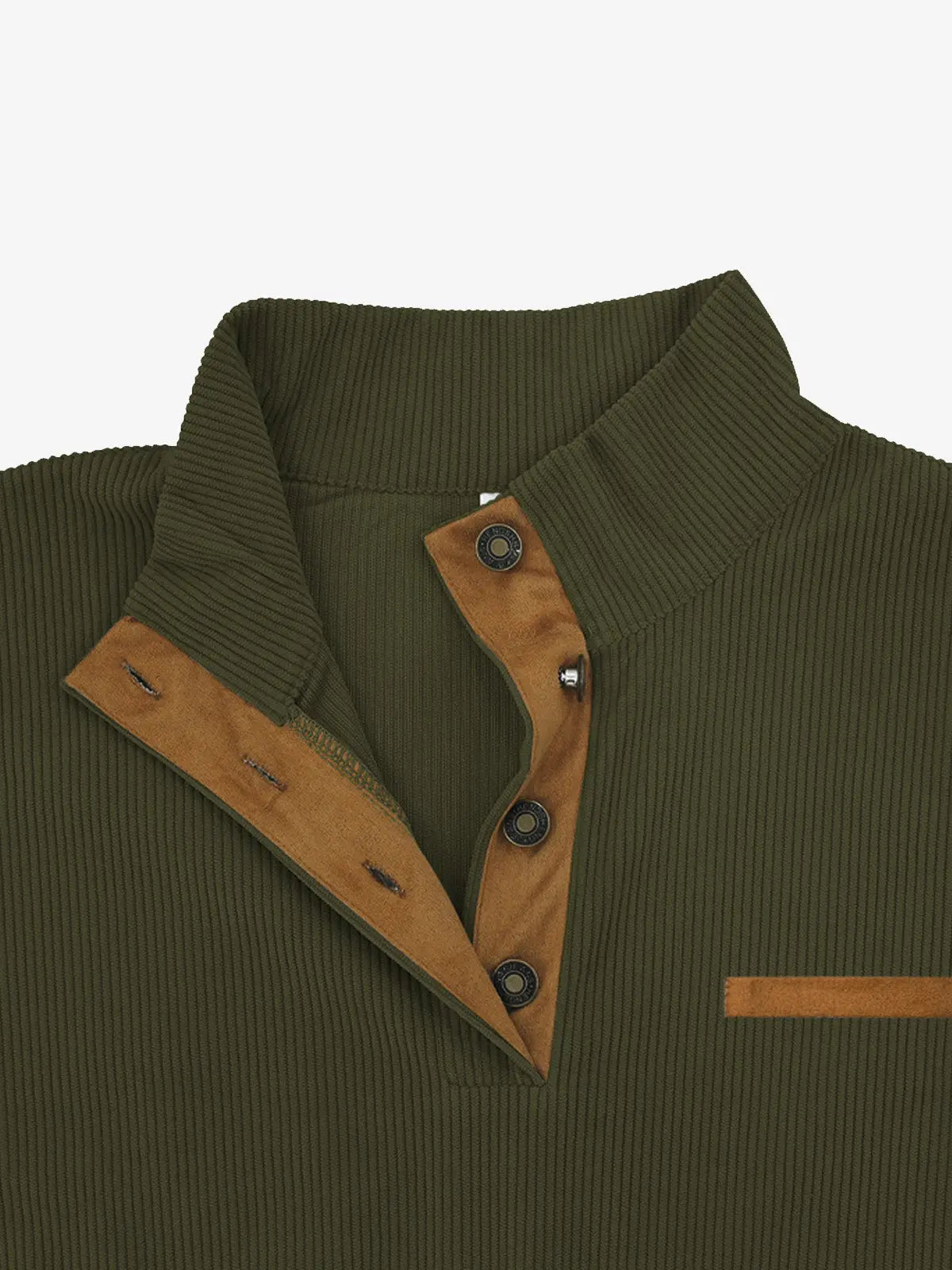 Men's Cord Texture Button Mock Neck Pullover ElevenOasis