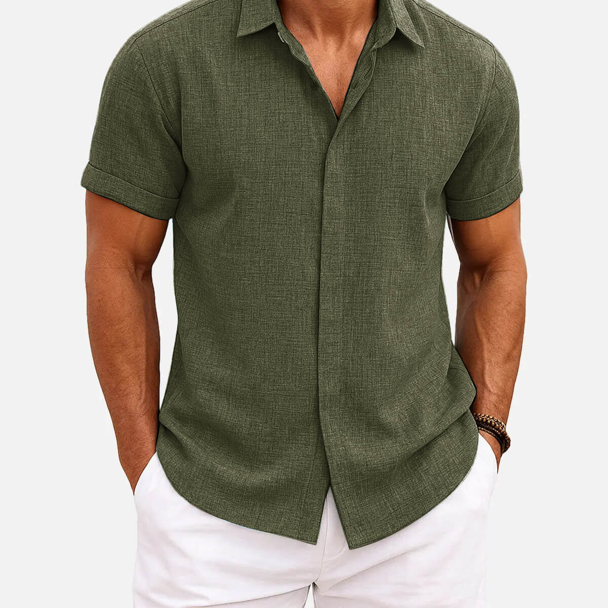 Men's Linen Cotton Blend Short Sleeve Shirt ElevenOasis