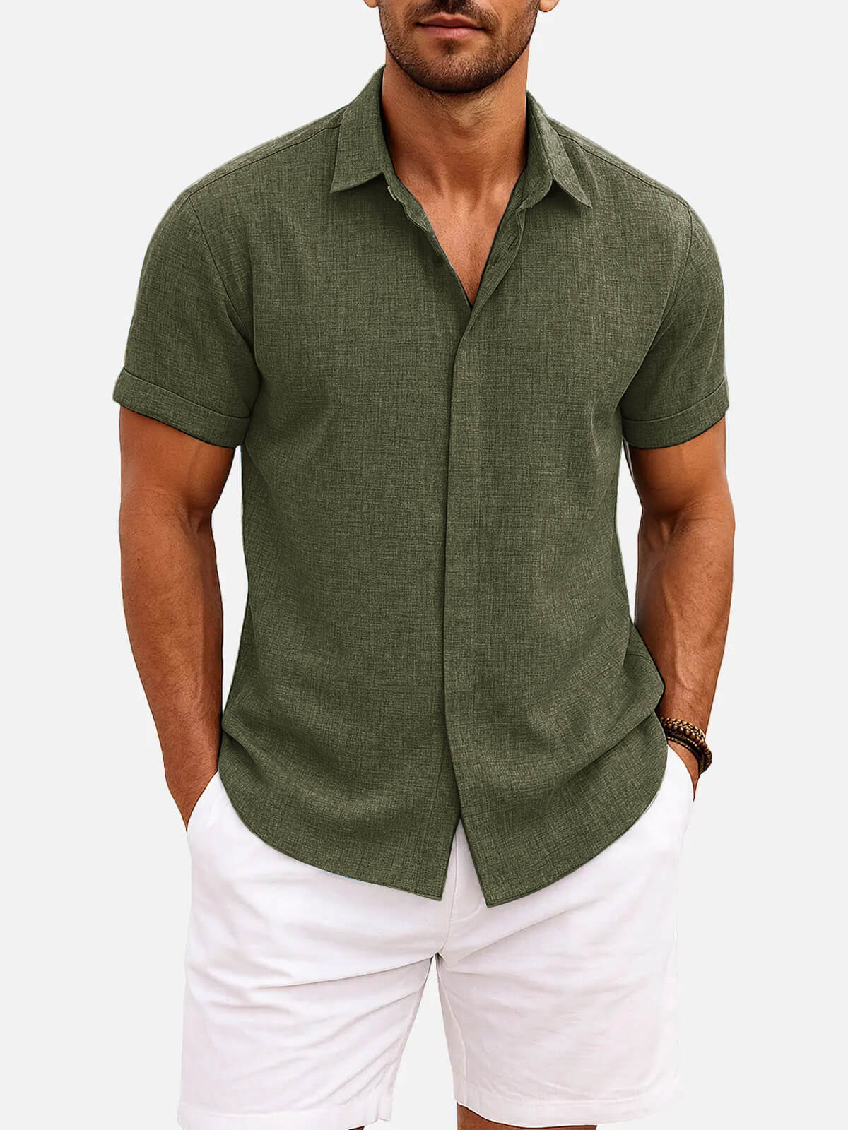 Men's Linen Cotton Blend Short Sleeve Shirt ElevenOasis