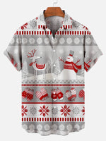 Christmas Snowman and Reindeer Printed Men's Short Sleeve ShirtMens short sleeve shirts Big and tall Mens shirts Short sleeve shirts for men Mens 4xl shirts Casual short sleeve shirts
