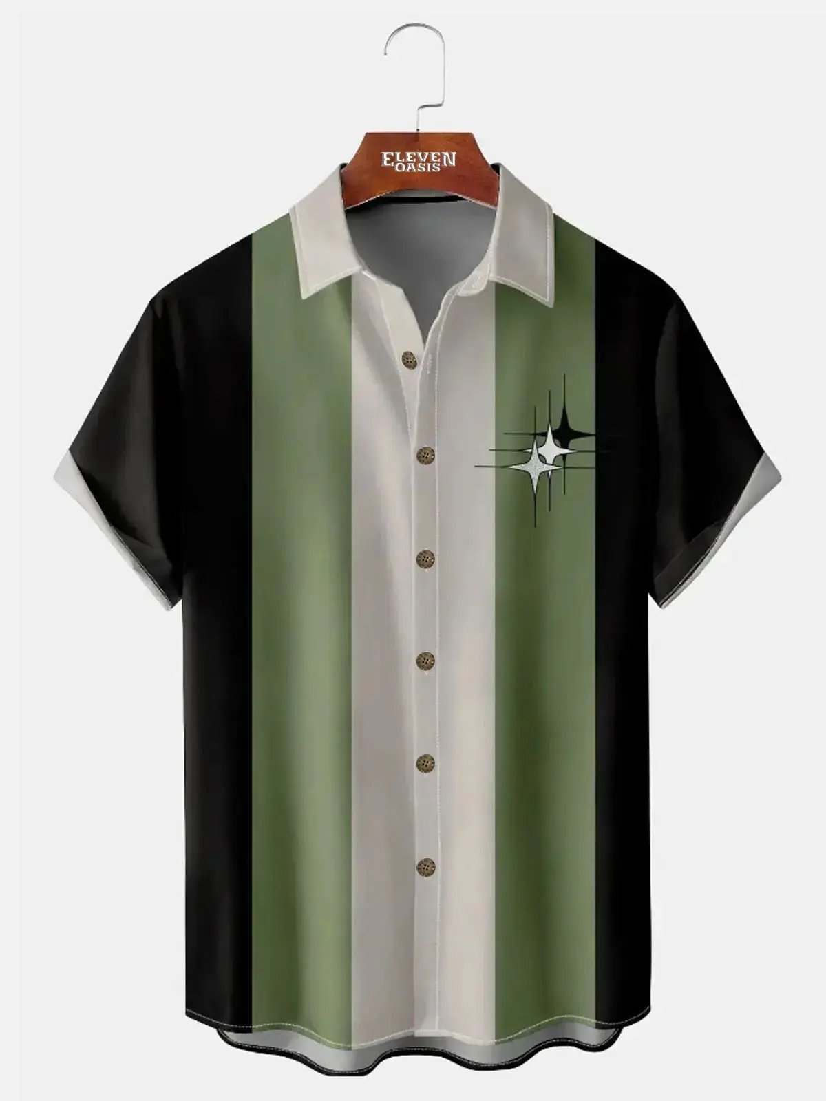Men's Star Burst Color Block Bowling Short Sleeve Shirt ElevenOasis