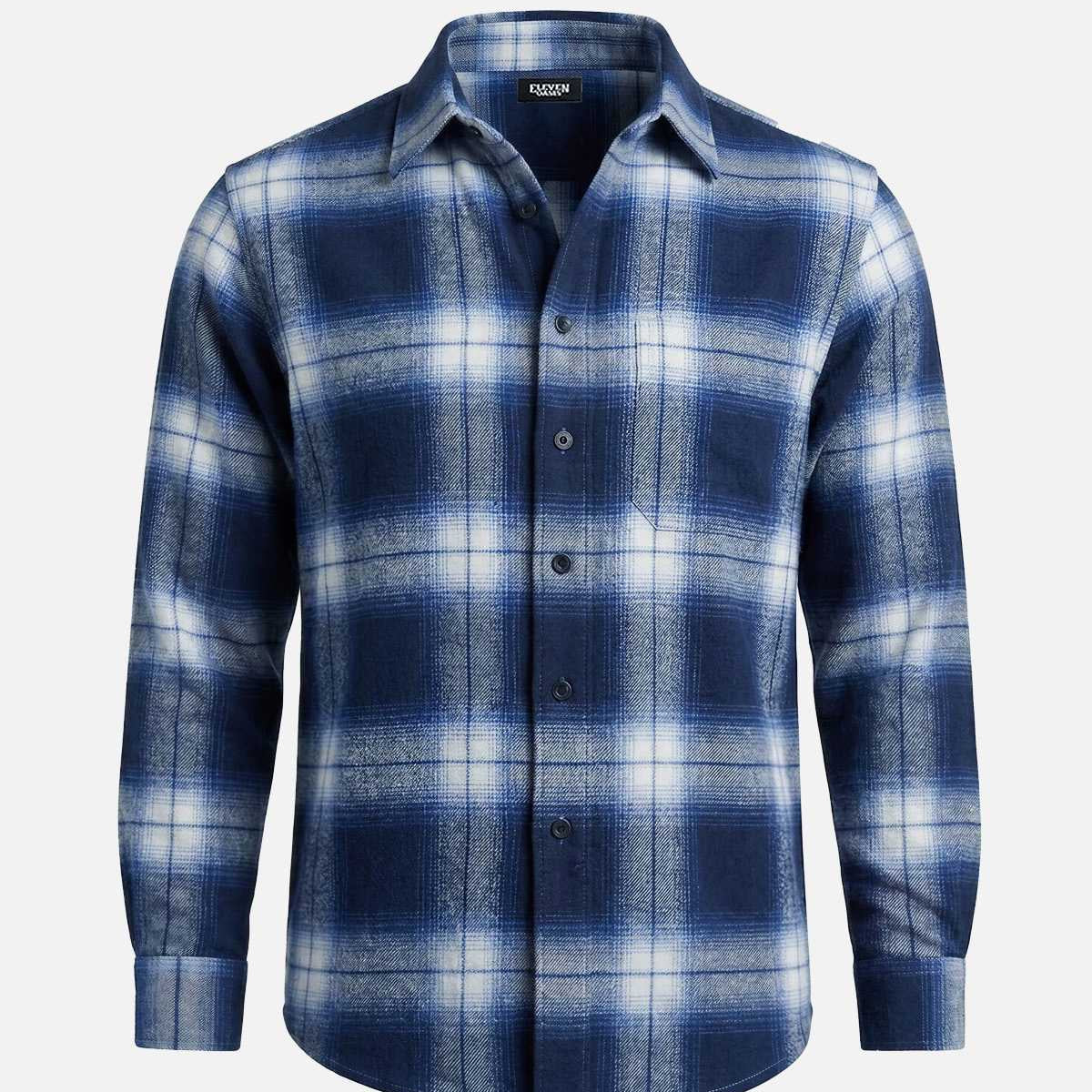 Men's Brushed Cotton Ombre Plaid Long Sleeve Shirt Eleven Oasis