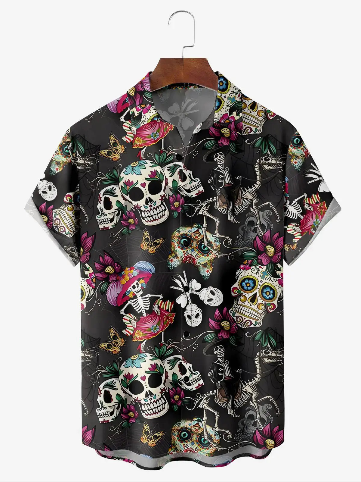 Men's Skulls and Skeletons Short Sleeve Casual ShirtMens short sleeve shirts Big and tall Mens shirts Short sleeve shirts for men Mens 4xl shirts Casual short sleeve shirts