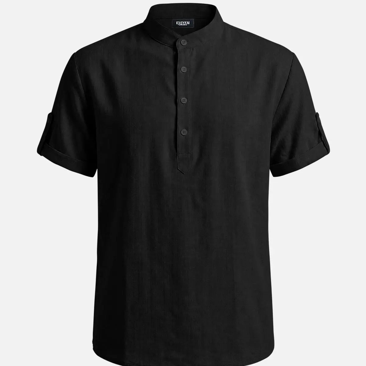 Men's Linen-Look Mandarin Collar Short Sleeve Shirt Eleven Oasis