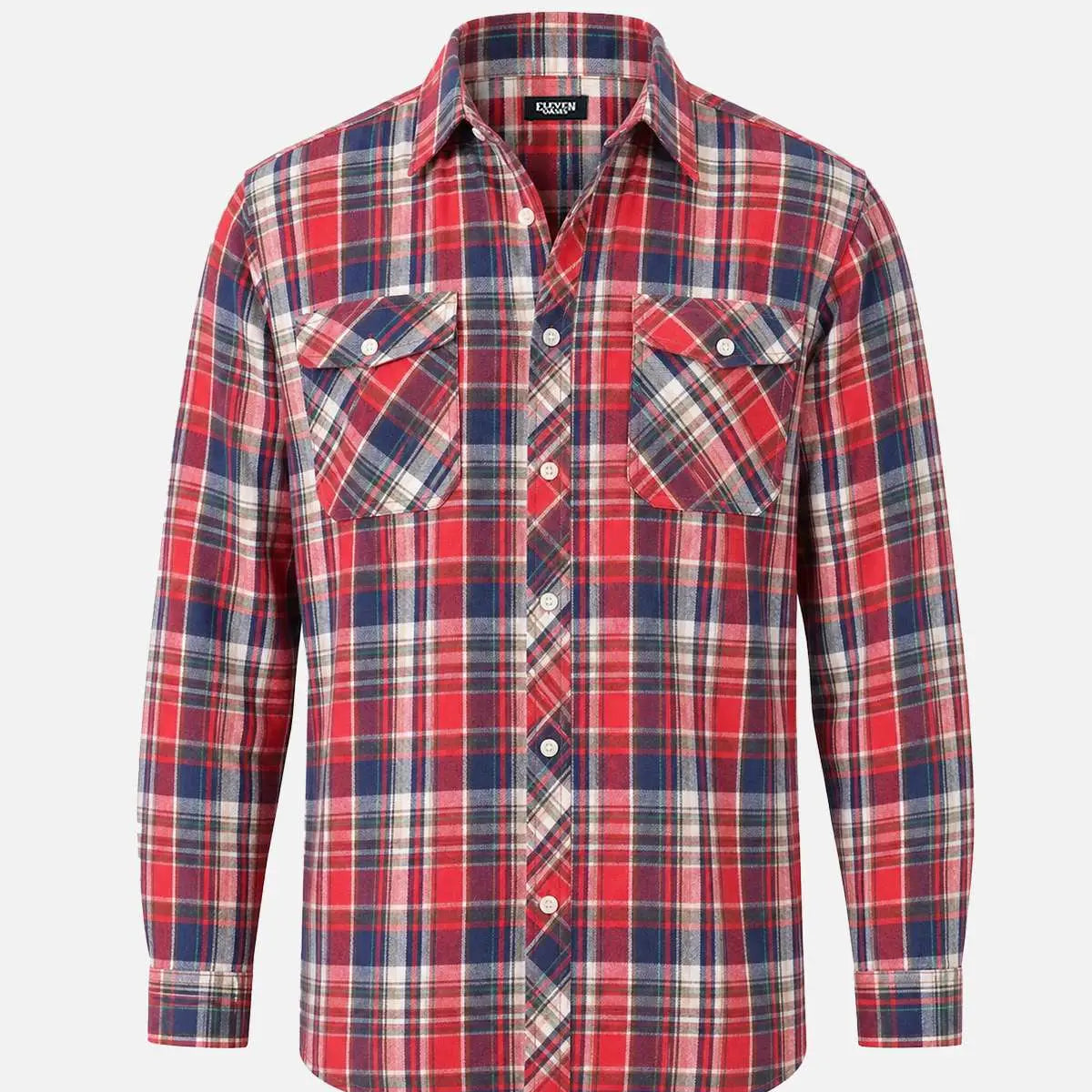 Men's Brushed Plaid Double Pocket Long Sleeve Flannel Shirt Eleven Oasis