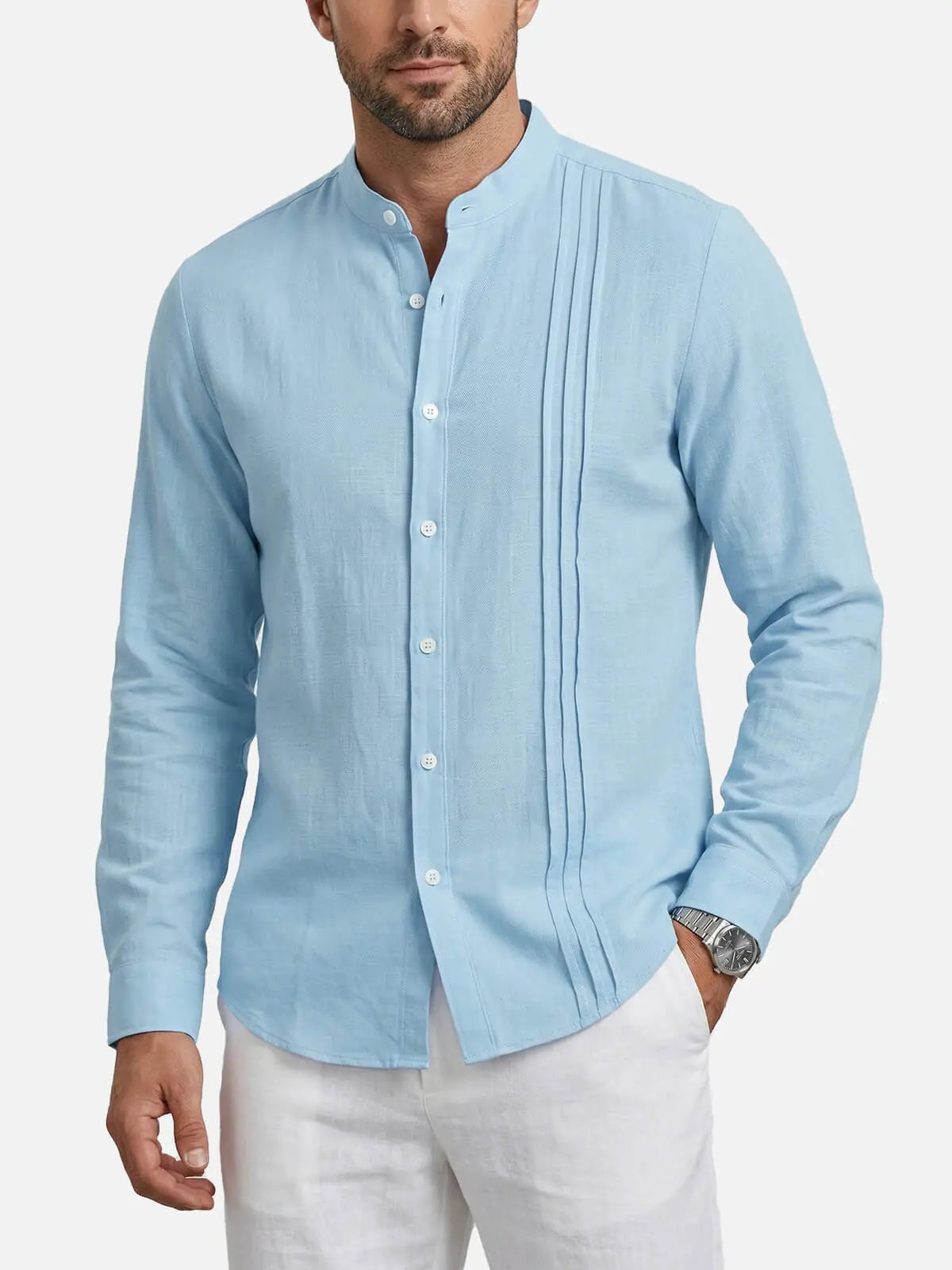 Men's Textured Pleated Panel Long Sleeve Shirt ElevenOasis