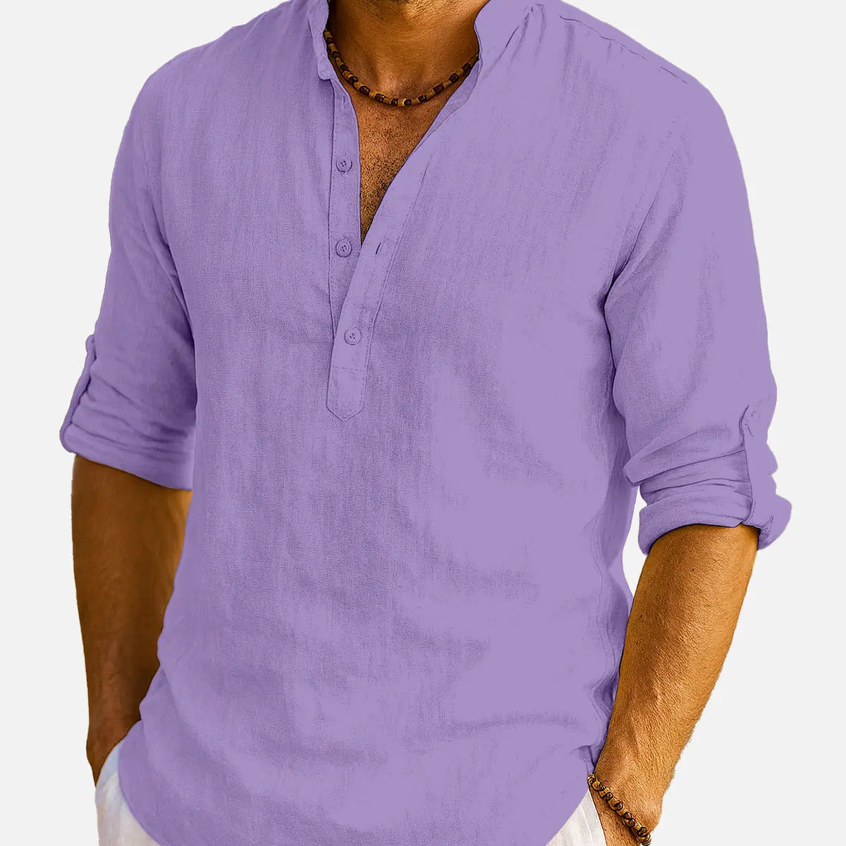 Men's Cotton Stand Collar Long Sleeve Shirt ElevenOasis