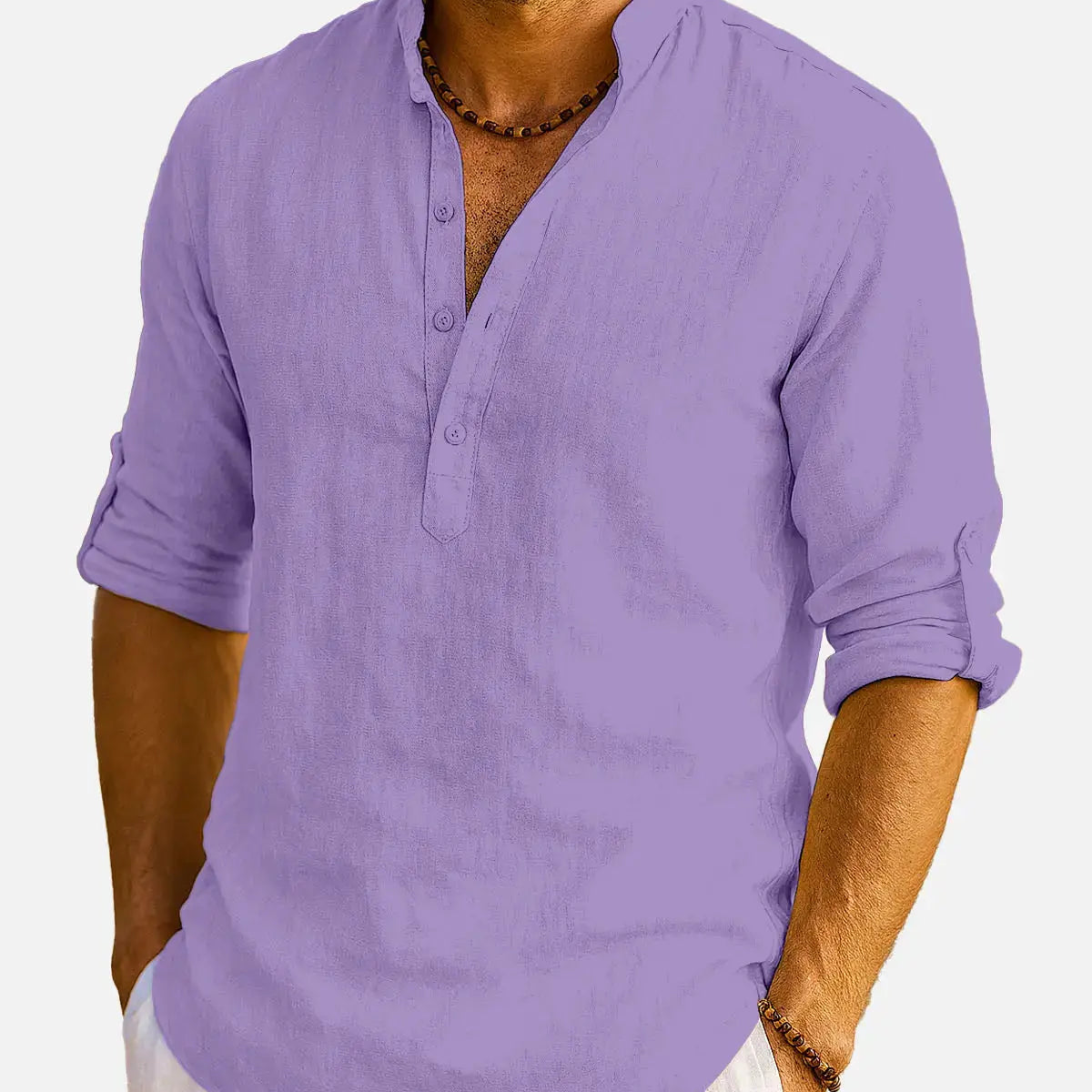 Men's Cotton Stand Collar Long Sleeve Shirt ElevenOasis