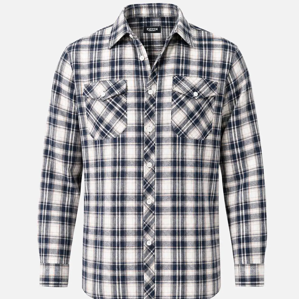 Men's Brushed Plaid Double Pocket Long Sleeve Flannel Shirt Eleven Oasis