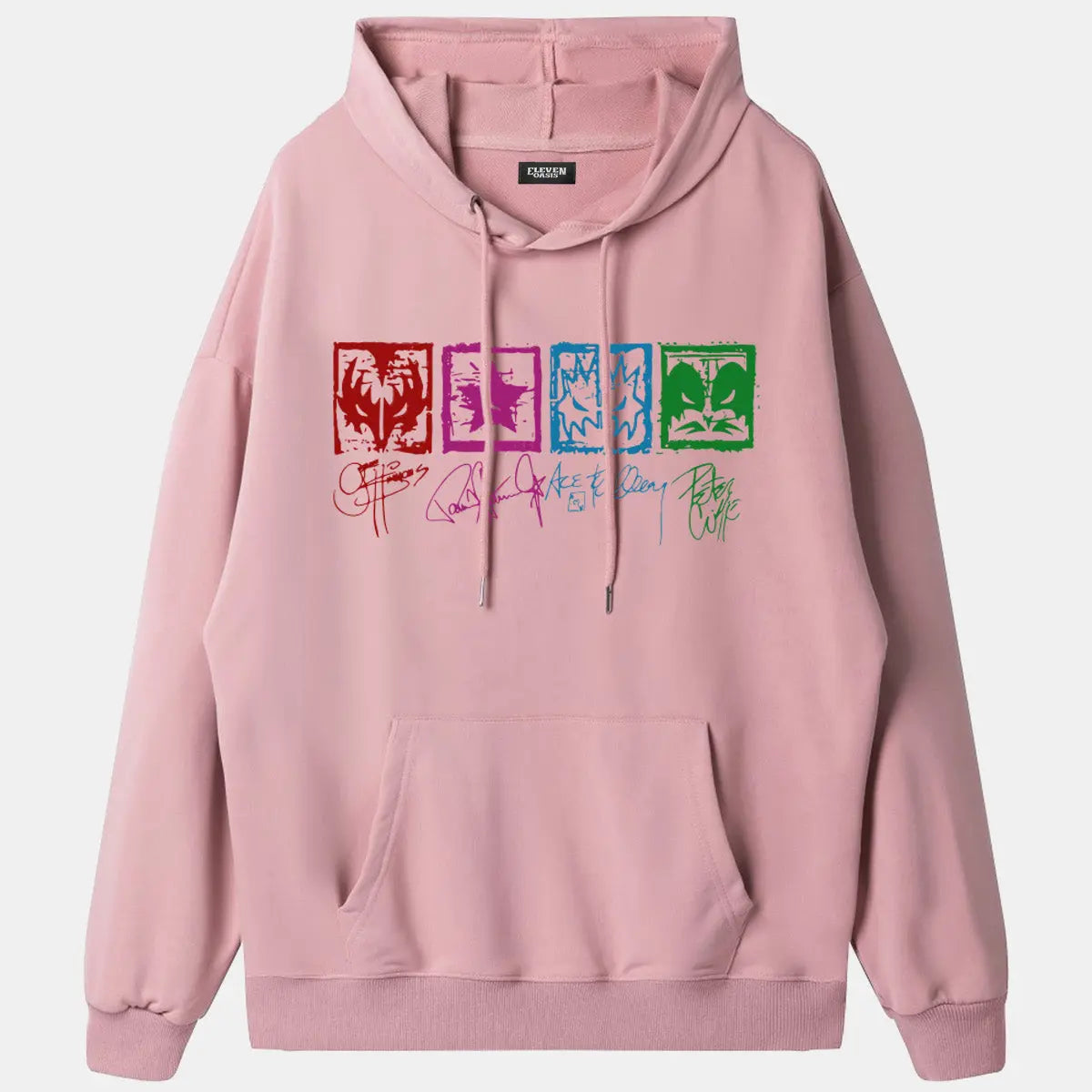 KISS Band Member Faces Vintage Graphic Hoodie Eleven Oasis
