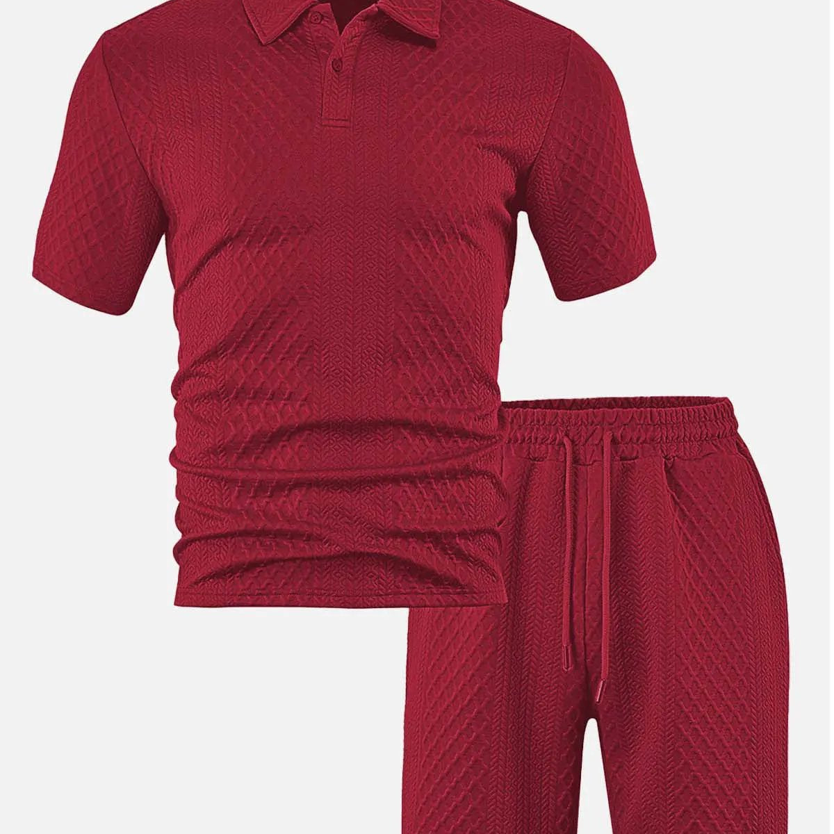 Men's Textured Jacquard Polo Short Set ElevenOasis