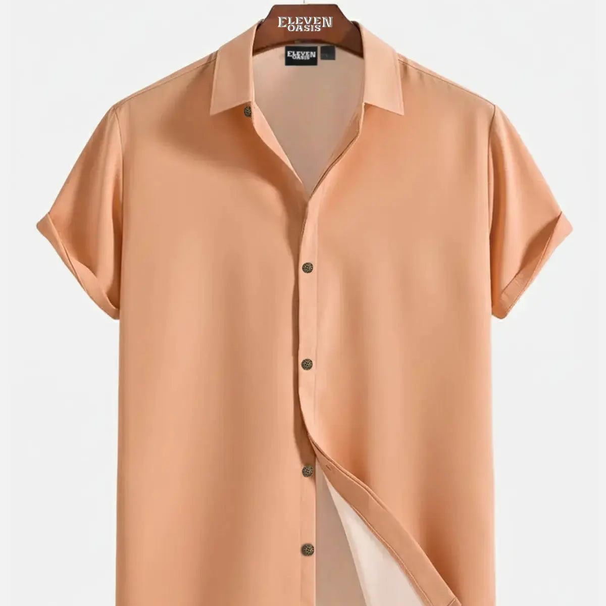 Men's Casual Linen-Feel Loose Printed Solid Color Button Short Sleeve Shirt ElevenOasis