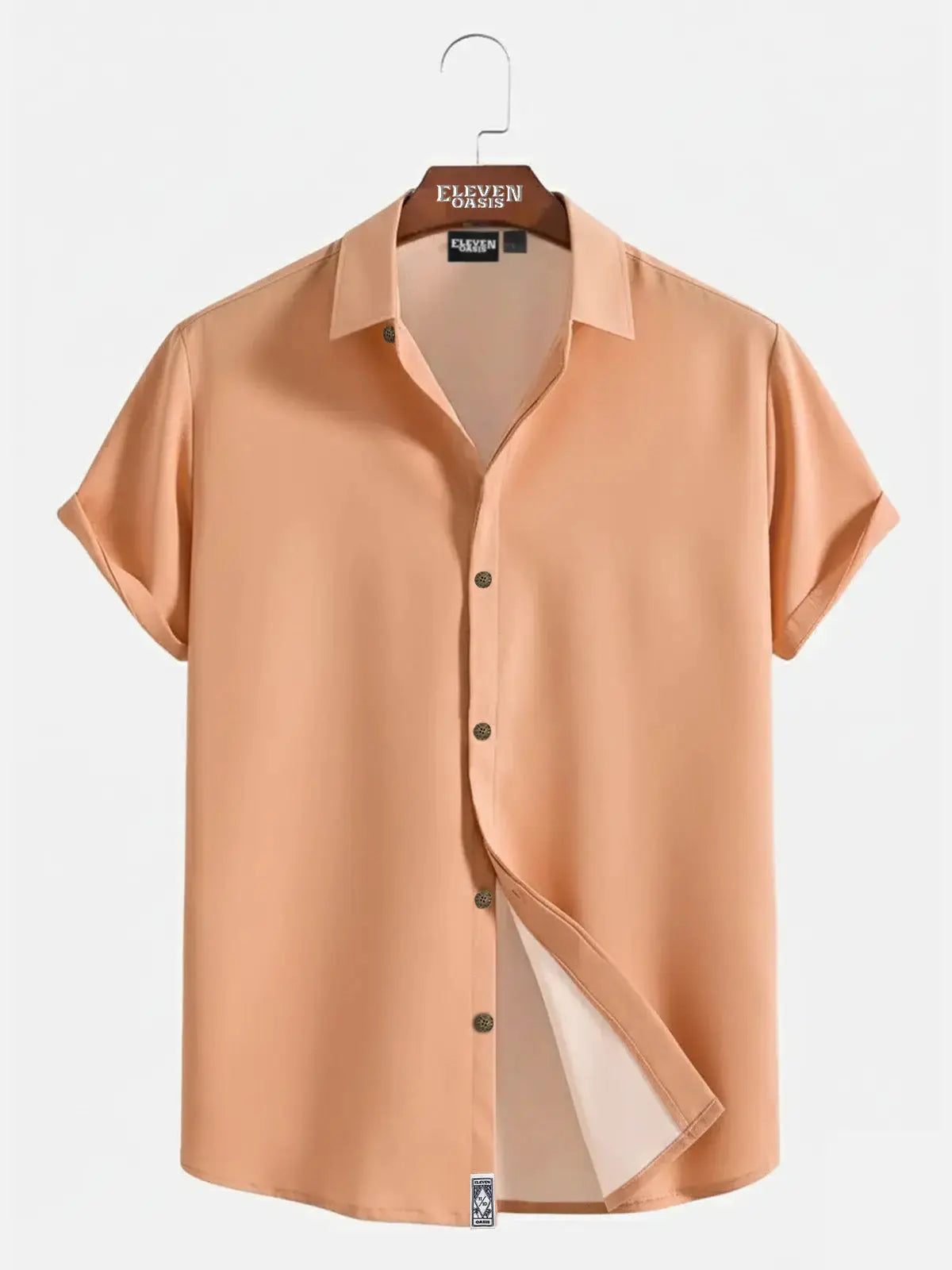 Men's Casual Linen-Feel Loose Printed Solid Color Button Short Sleeve Shirt ElevenOasis