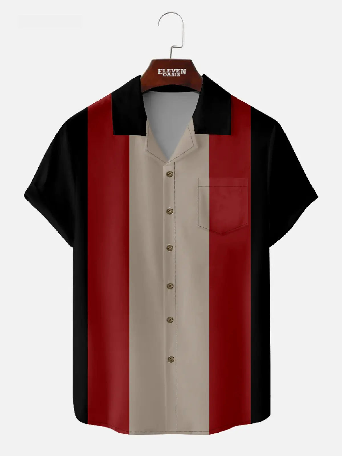 Tall Men's Retro Classic Panel Stripe Color-block Camp Collar Short Sleeve Shirt Eleven Oasis