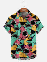 Hawaiian Deep Sea Shark Pattern Men's Short Sleeve Top ElevenOasis