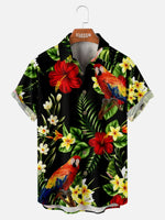 Men's Parrot Hawaiian Floral Foliage Leaf Print Short Sleeve Shirt ElevenOasis