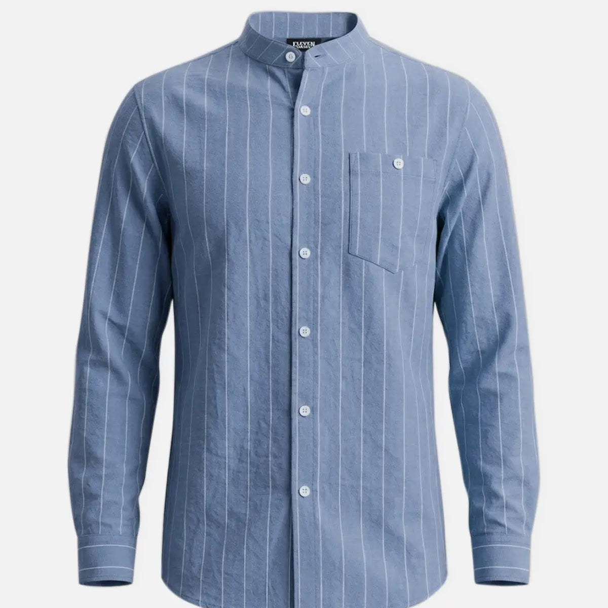 Men's Slim Fit Vertical Stripe Mandarin Collar Long Sleeve Shirt Eleven Oasis