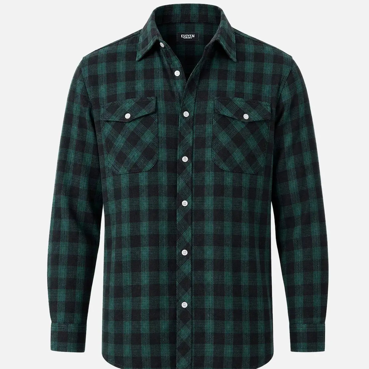 Men's Brushed Plaid Double Pocket Long Sleeve Flannel Shirt Eleven Oasis