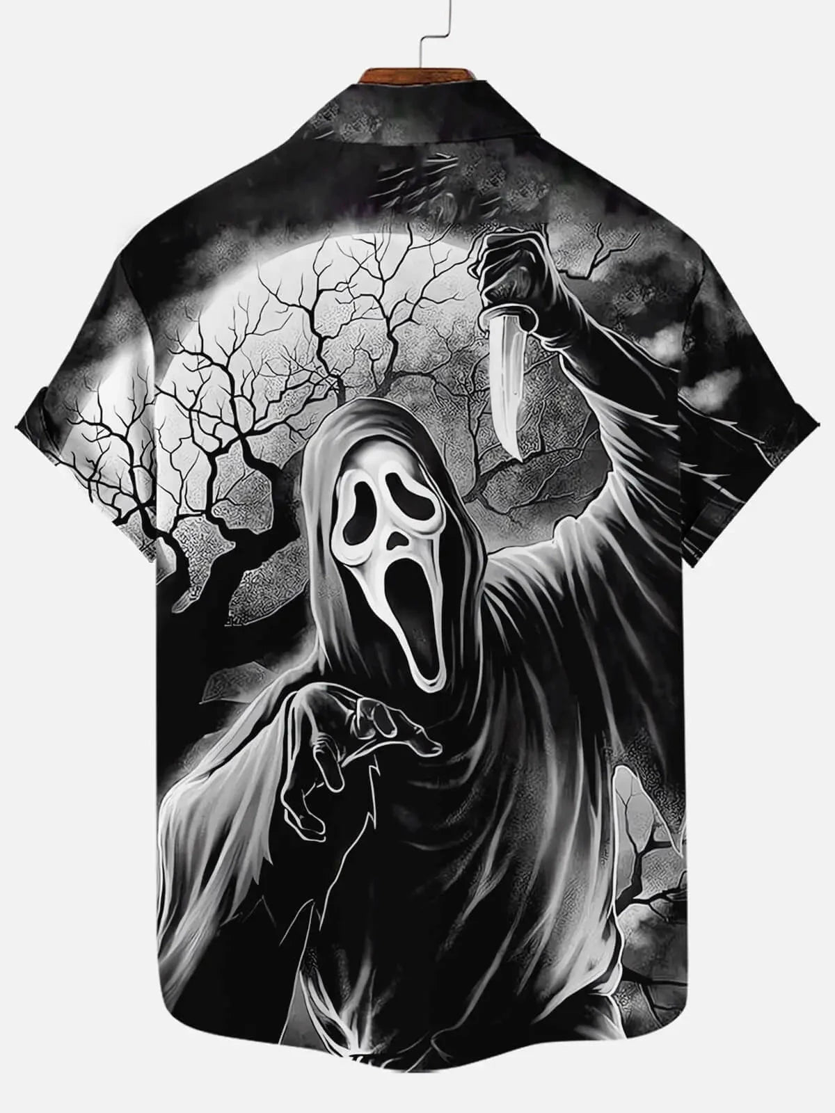 Tall Men's Scream Ghostface Knife Halloween Short Sleeve Shirt Eleven Oasis