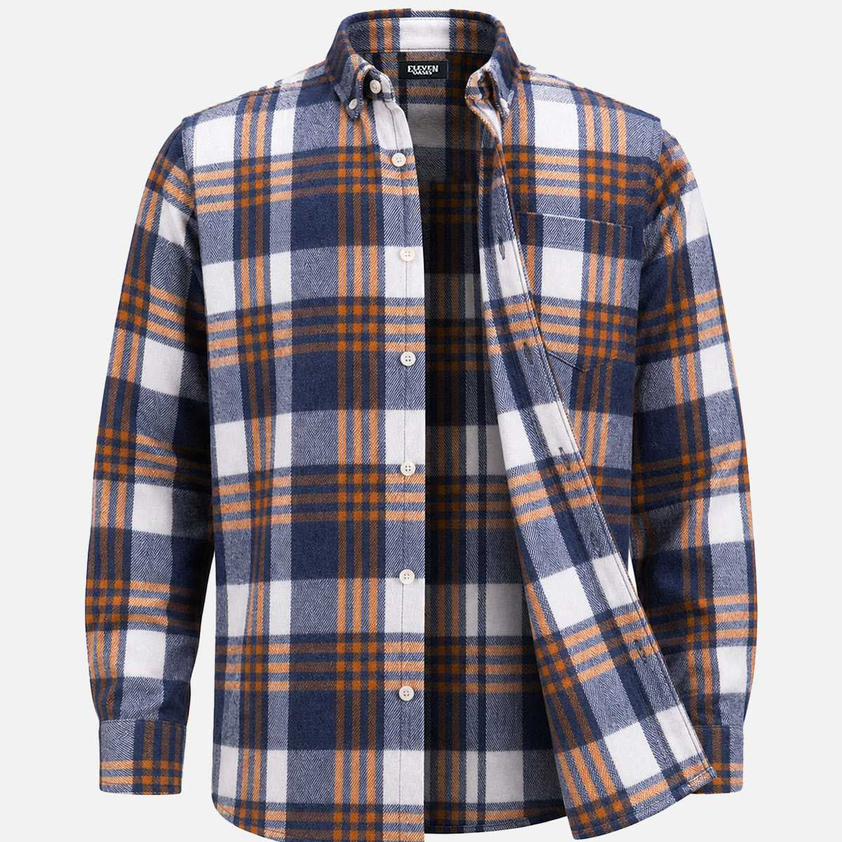 Men's Brushed Cotton Plaid Pocket Long Sleeve Shirt Eleven Oasis