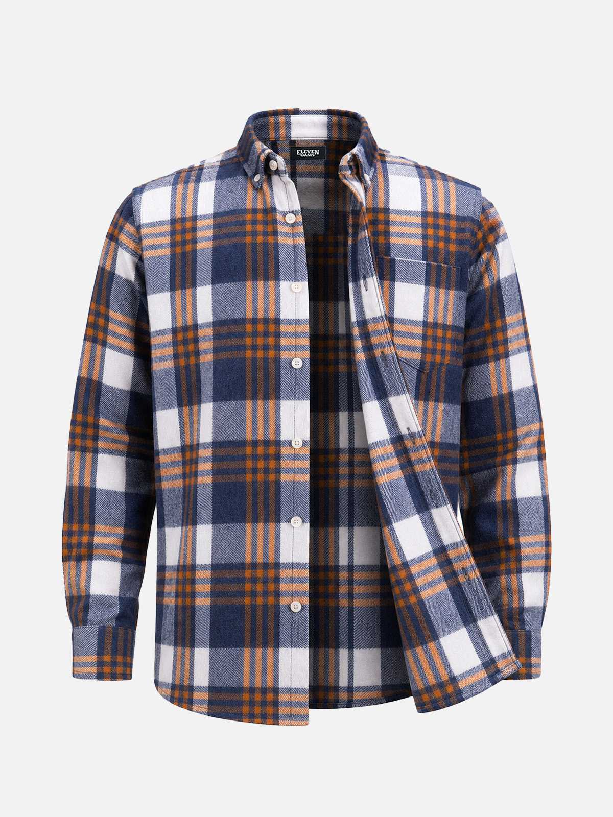 Men's Brushed Cotton Plaid Pocket Long Sleeve Shirt Eleven Oasis