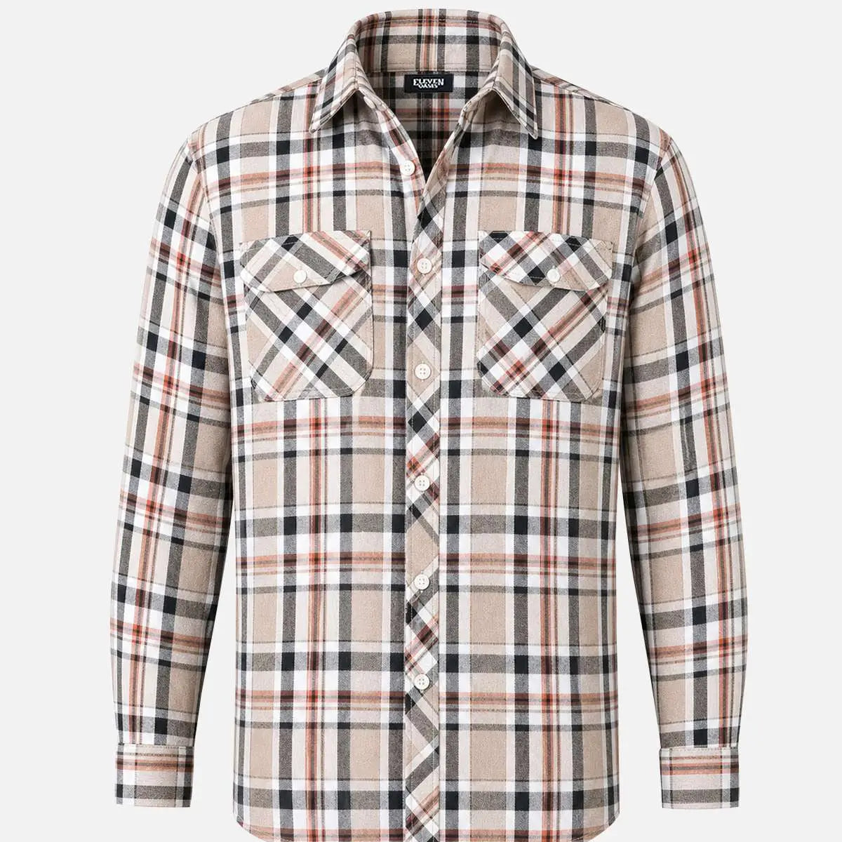 Men's Brushed Plaid Double Pocket Long Sleeve Flannel Shirt Eleven Oasis