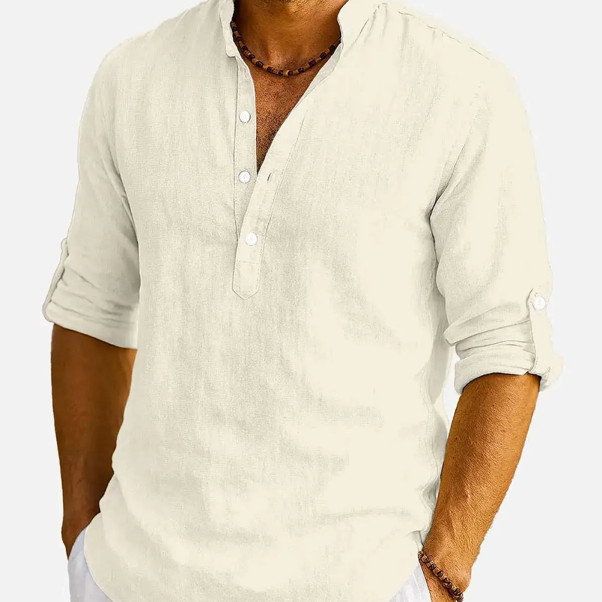Men's Cotton Stand Collar Long Sleeve Shirt ElevenOasis