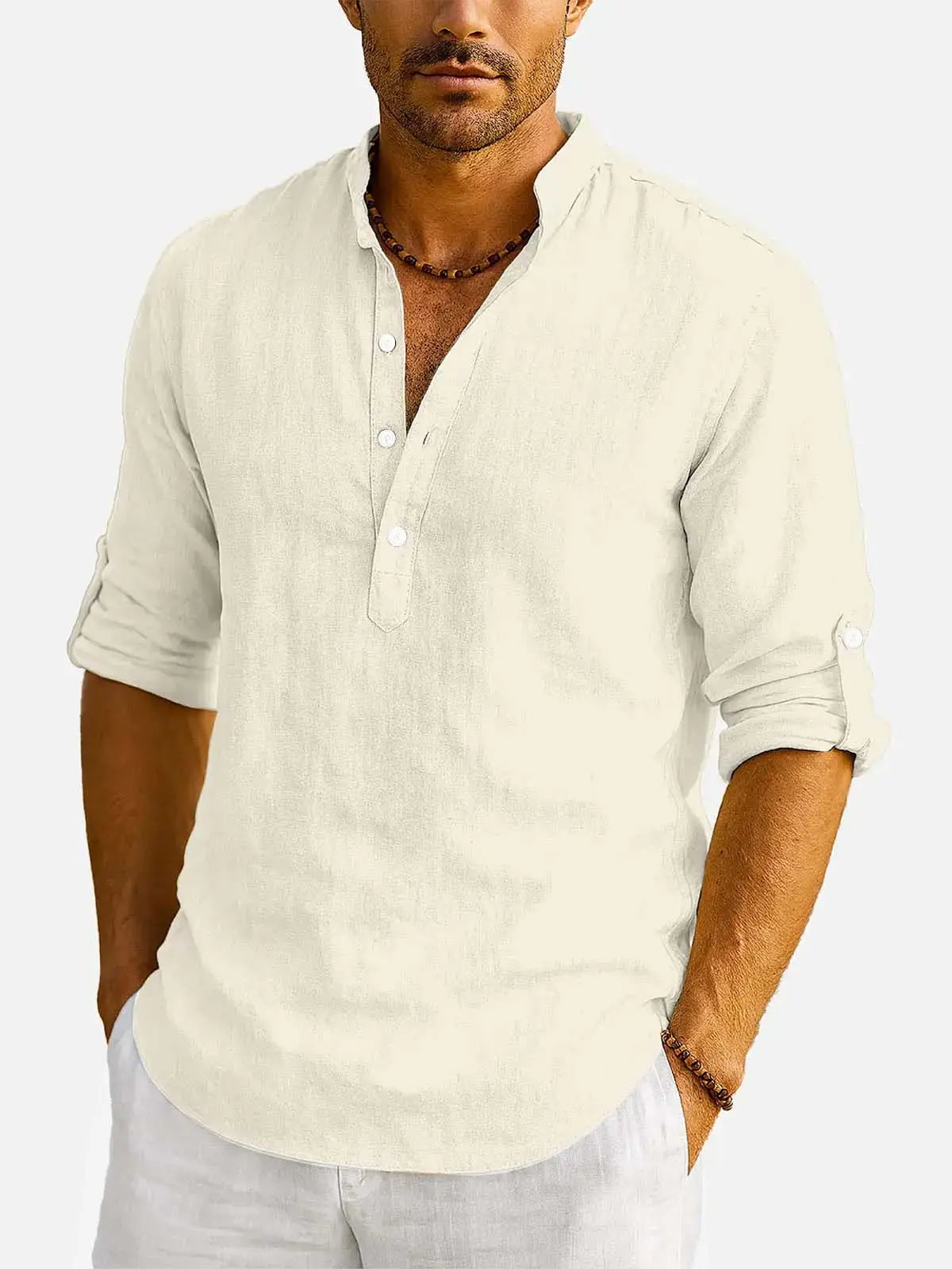 Men's Cotton Stand Collar Long Sleeve Shirt ElevenOasis