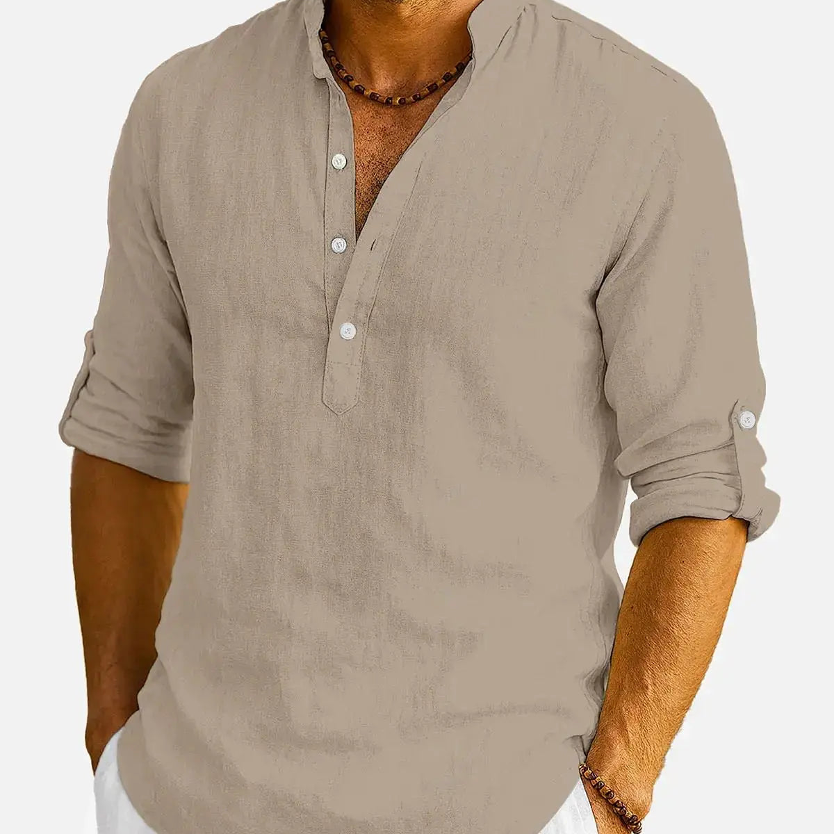 Men's Cotton Stand Collar Long Sleeve Shirt ElevenOasis