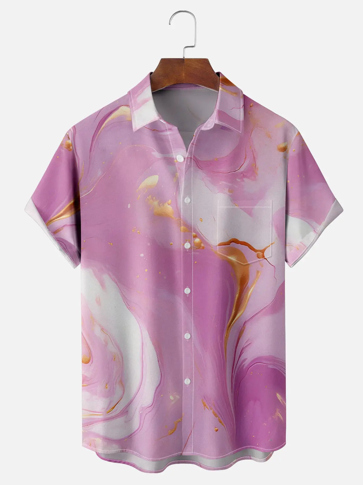Men's Pink Marbled Paint with Gold Flecks Short Sleeve ShirtMens short sleeve shirts Big and tall Mens shirts Short sleeve shirts for men Mens 4xl shirts Casual short sleeve shirts