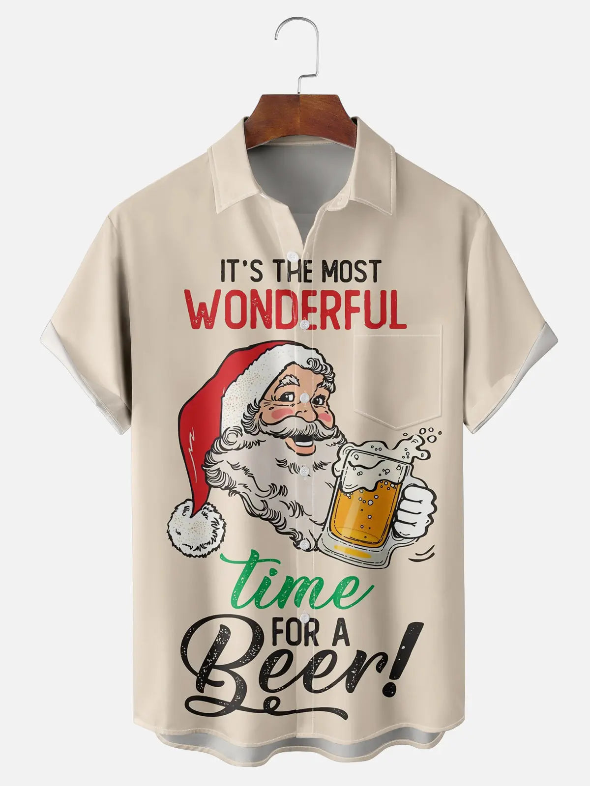 It's The Most Wonderful Time For A Beer Santa Short Sleeve Shirt, mens short sleeve shirts??¡ìo?big and tall mens shirts??¡ìo?short sleeve shirts for men??¡ìo?mens 4xl shirts??¡ìo?casual short sleeve shirts