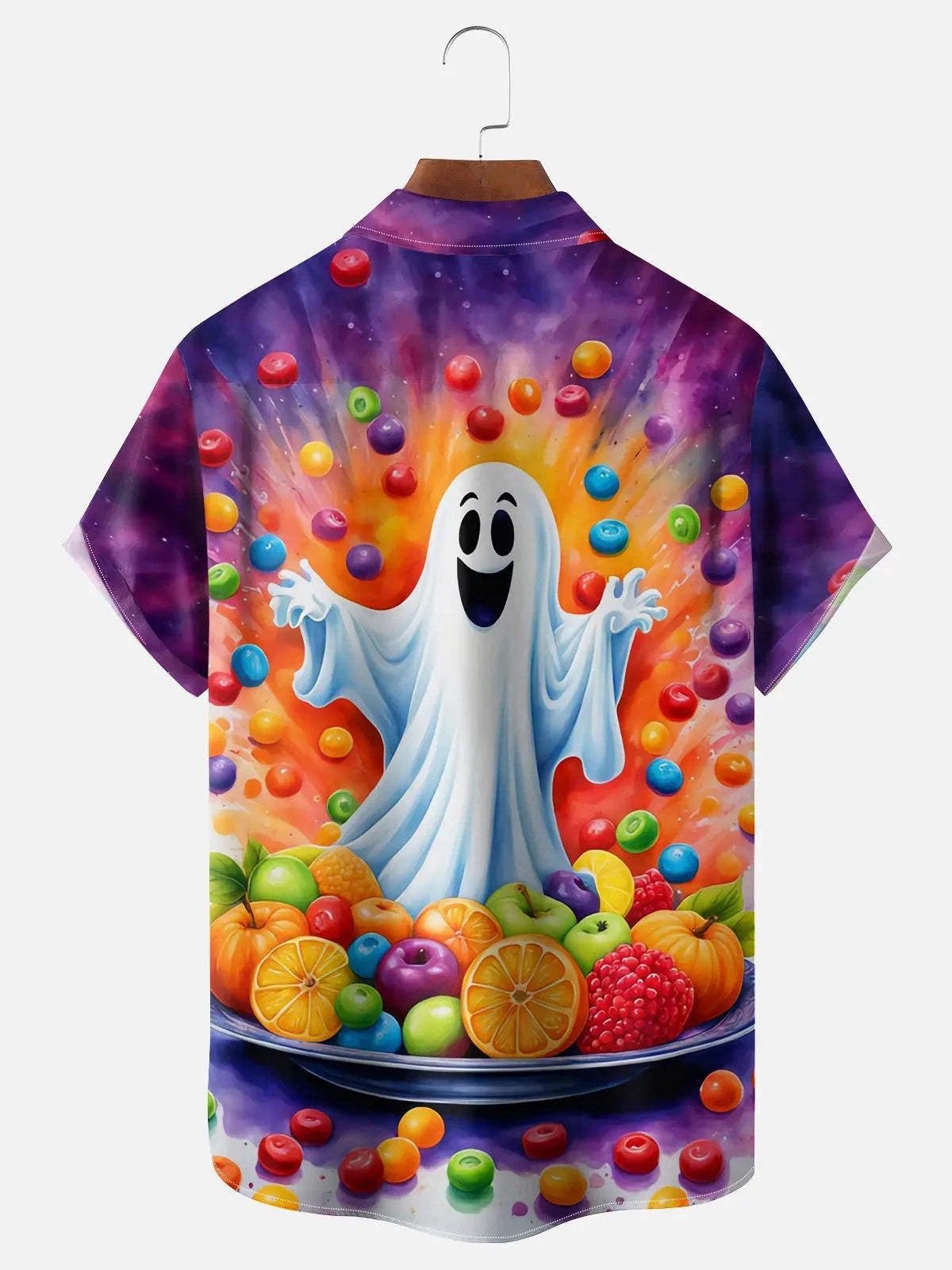 Tall Men's Ghost Candy Explosion Halloween Short Sleeve Shirt Eleven Oasis