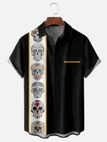 Men's Sugar Skulls Striped Bowling Short Sleeve Shirt, mens short sleeve shirts????¡ì?o?big and tall mens shirts????¡ì?o?short sleeve shirts for men????¡ì?o?mens 4xl shirts????¡ì?o?casual short sleeve shirts