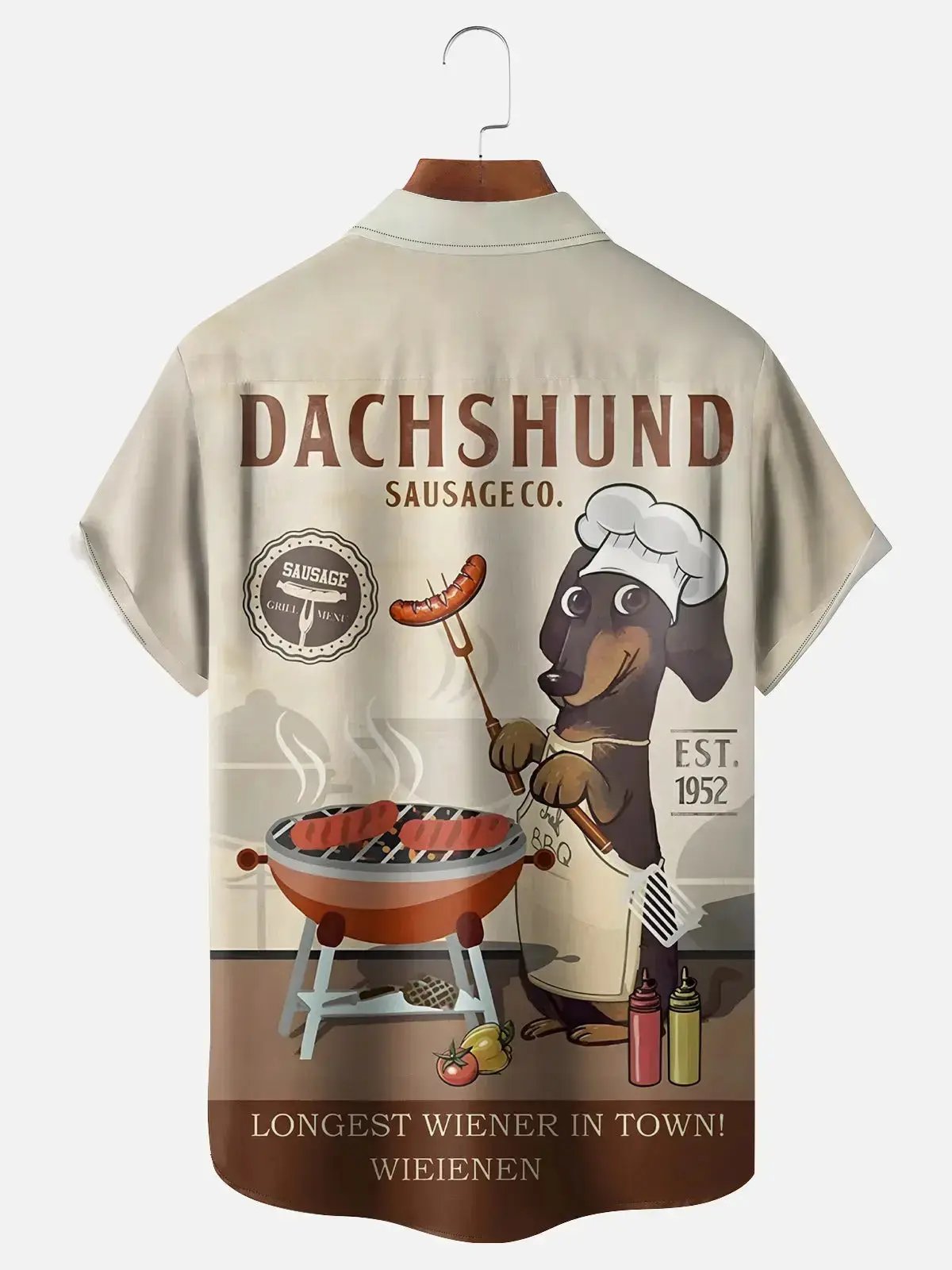 Men's Weiner Dashaud BBQ Sausage Dog Short Sleeve ShirtMens short sleeve shirts Big and tall Mens shirts Short sleeve shirts for men Mens 4xl shirts Casual short sleeve shirts