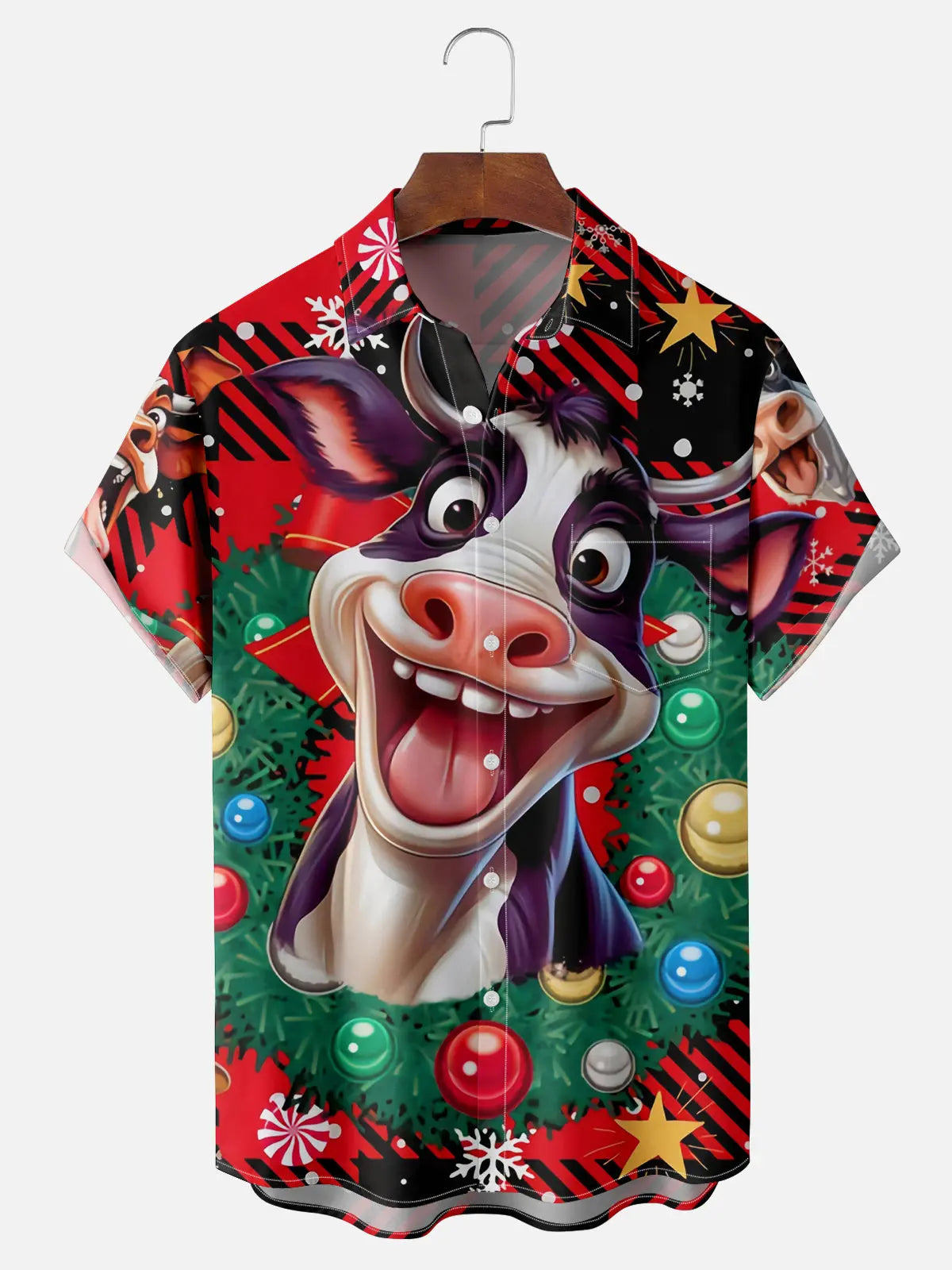 Men's Very Happy Christmas Cow Short Sleeve ShirtMens short sleeve shirts Big and tall Mens shirts Short sleeve shirts for men Mens 4xl shirts Casual short sleeve shirts