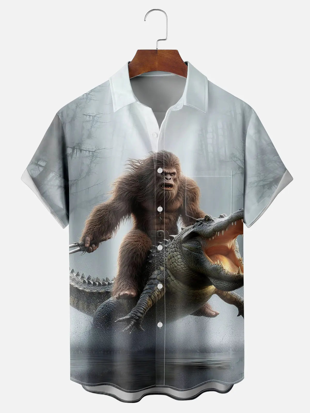 Men's Ape Riding a Crocodile Short Sleeve ShirtMens short sleeve shirts Big and tall Mens shirts Short sleeve shirts for men Mens 4xl shirts Casual short sleeve shirts