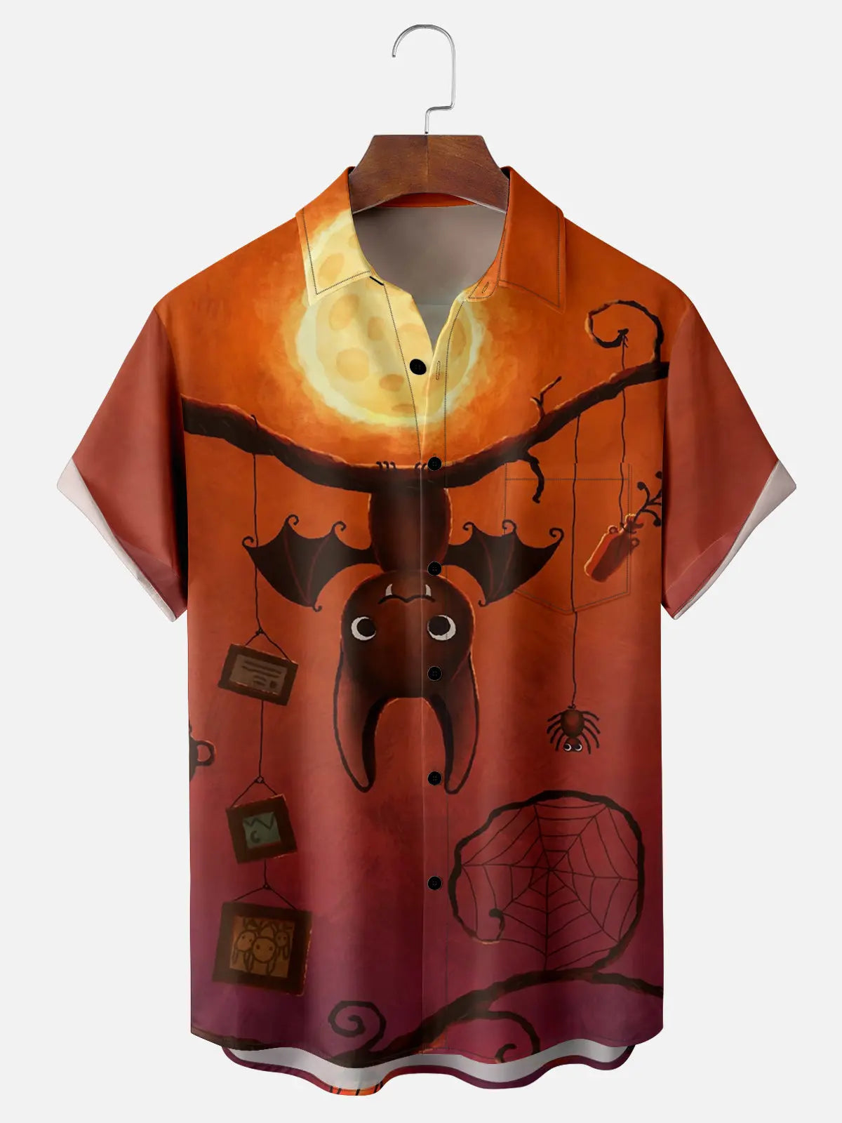 Men's Cute Halloween Bat Hanging Upside Down Short Sleeve ShirtMens short sleeve shirts Big and tall Mens shirts Short sleeve shirts for men Mens 4xl shirts Casual short sleeve shirts