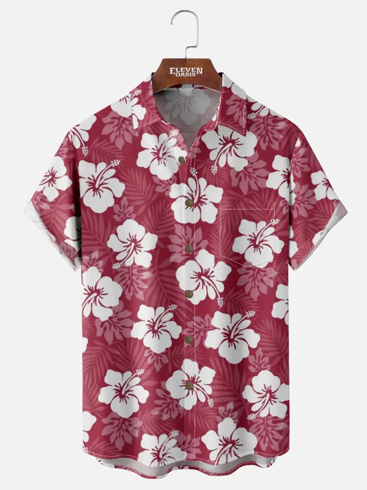 Men's Hawaiian Floral Hibiscus All Over Print Short Sleeve Shirt ElevenOasis